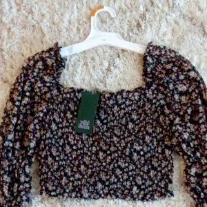 Floral Crop Top, Floral Sleeve Crop, Blouse